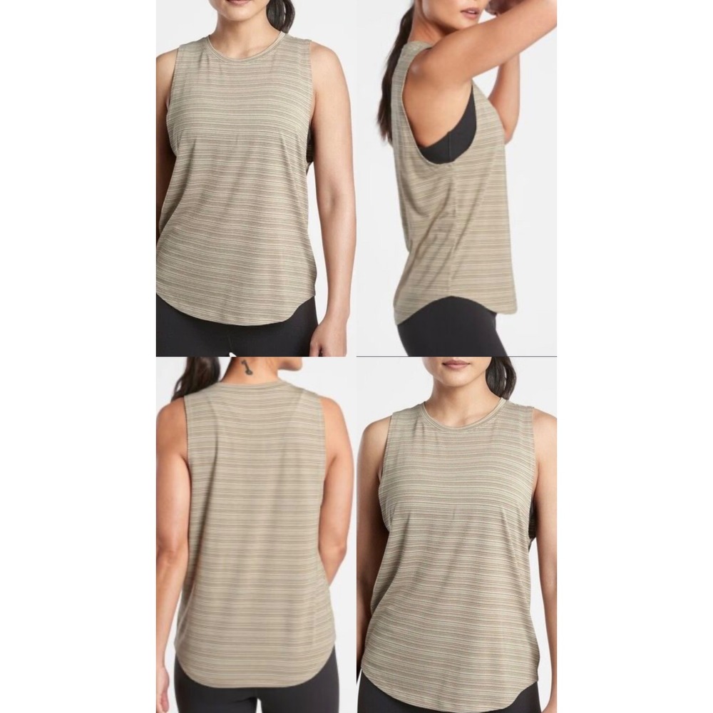 Athleta Cloudlight Striped Muscle Tank Top Green White 2X New